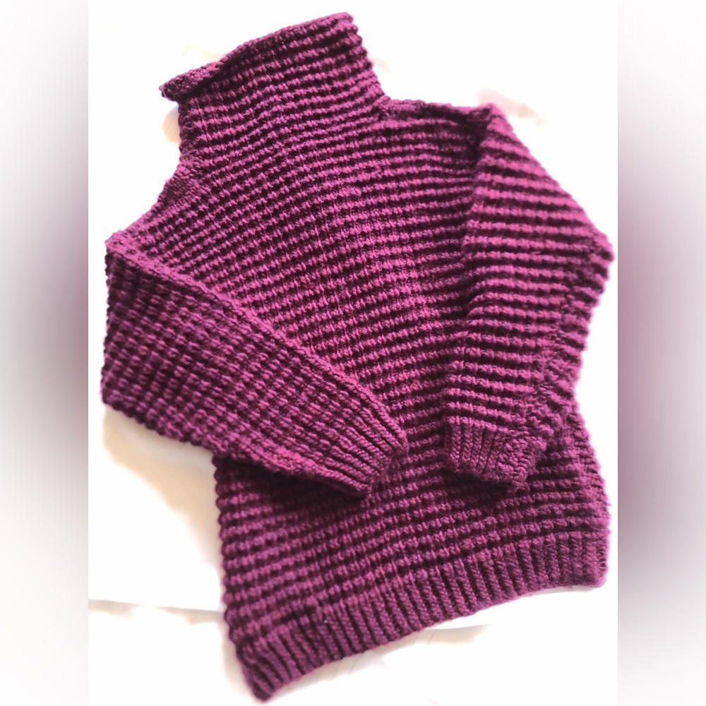 Ribbed Hand Knit Mock Neck Sweater